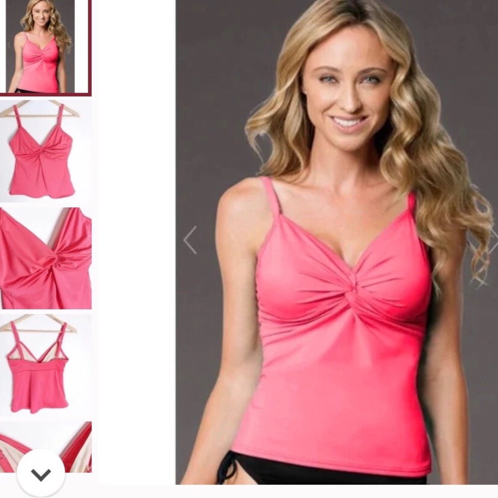 Miraclesuit Twist Tankini Swimsuit Top Size 12 Bubble Gum Pink Made in USA